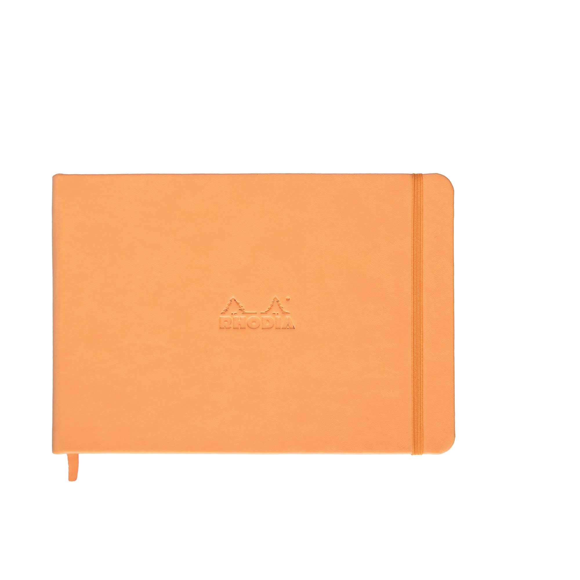 RHODIA 118178C - Rigid Notebook Webnotebook Landscape Orange - A5 - 192 pages - Plain Ivory Clairefontaine Paper 90 g/m - Bookmark, Elastic Closure - Faux Leather Cover