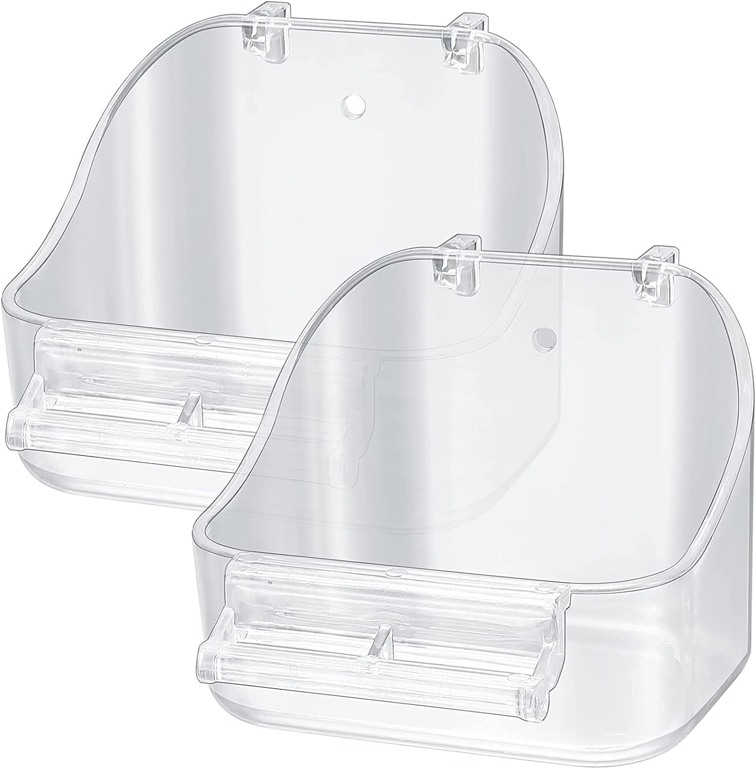 QOOSIKICC 2 Pcs Clear Bird Bath for Cage, Budgie Bath, Bird Bath Tub for Bird Parrot Bath Tub, Pet Bird Bath Box with Hooks, Hanging Feeder Box Bathing Tubs for Parrot Canary Budgies Bathtub Bird