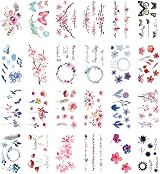 Yesallwas 30 Sheets Kids Temporary Tattoos Watercolor Cherry Blossoms Feathers view 1