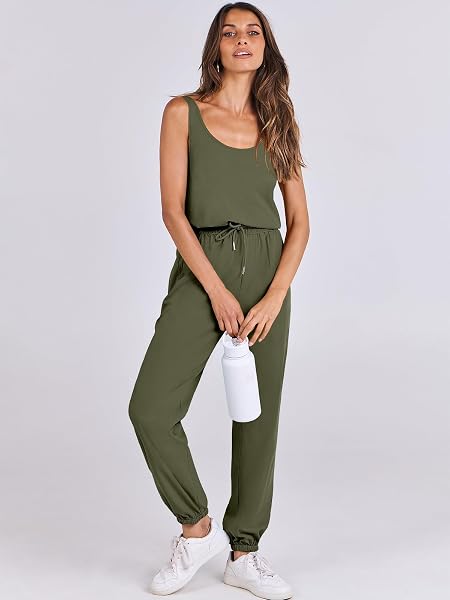 ANRABESS WOMEN SUMMER SLEEVELESS CASUAL LOOSE JUMPSUITS BACKLESS TANK JOGGER PANTS JUMPER ROMPER BEACH VACATION OUTFITS 1498JUNLV-S, SMALL, ARMY GREEN