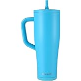 Ice Shaker 40 oz Tumbler with Handle and Straw | 40oz Caribbean Blue | Cold for 30+ Hours | 2-in-1 Tumbler Shaker Bottle | Odor-Free 40 ounce Bottle for Water, Protein Shakes, Smoothies, Cocktails