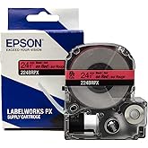 Epson LABELWORKS 224BRPX Genuine PET (Polyester) Tape Cartridge - Black on Red Label Maker Tape - 1" (24MM) Wide, 30'