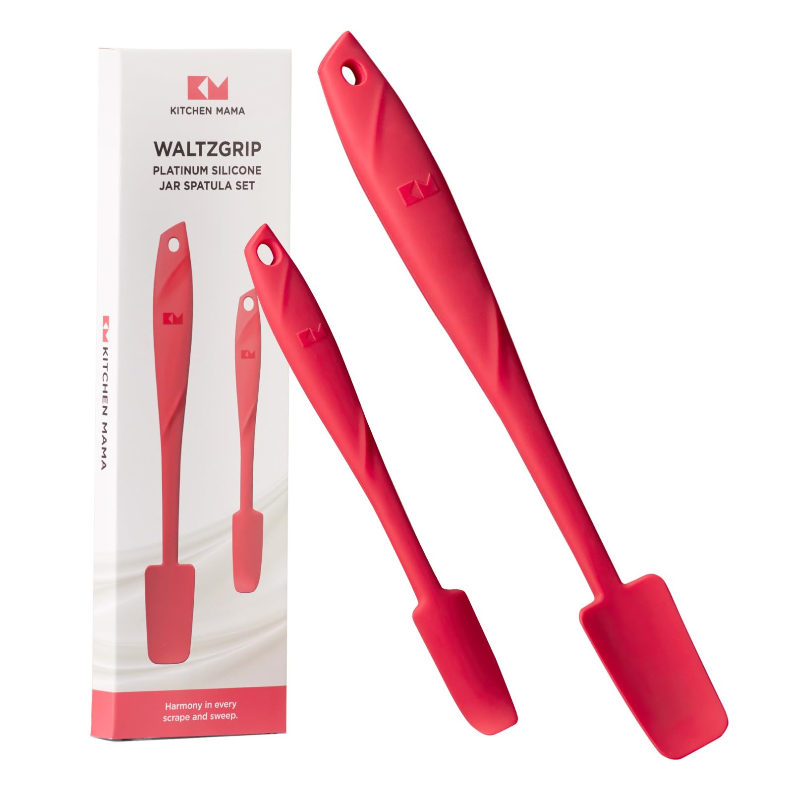 Kitchen Mama WaltzGrip Platinum Silicone Jar and Can Spatula Set: Heat-Resistant, Dishwasher Safe, Ergonomic Grip, Perfect for Mixing and Scraping, Nonstick Cookware (Red)