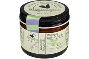Hearth and Homestead: Handmade Whipped Tallow Balm (Lavender Peppermint): Organic Body Butter with Infused Olive Oil- 1.3 oz
