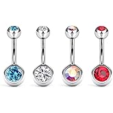 QUZIONE Titanium Belly Button Rings Set – 4pcs 14G Curved Barbell with CZ Top,10mm 12mm Hypoallergenic Belly Piercing Jewelry for Women,G23 Implant Grade, 7 Colors