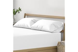 Mayfair Linen 100% Cotton Fitted Sheet - Queen Size Fitted Sheet Set with 2 Pillowcases - 3 Piece Bedding Set - Breathable & Cooling Sheets with Sateen Weave - White (No Flat Sheet)