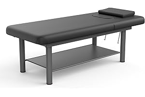 pouseayar Heavy Duty Professional Stationary Massage Bed Wide Stationary Massage Table with Backrest for Treatment Table Physical Therapy Spa Facial Bed, Metal Frame PU Leather, Black