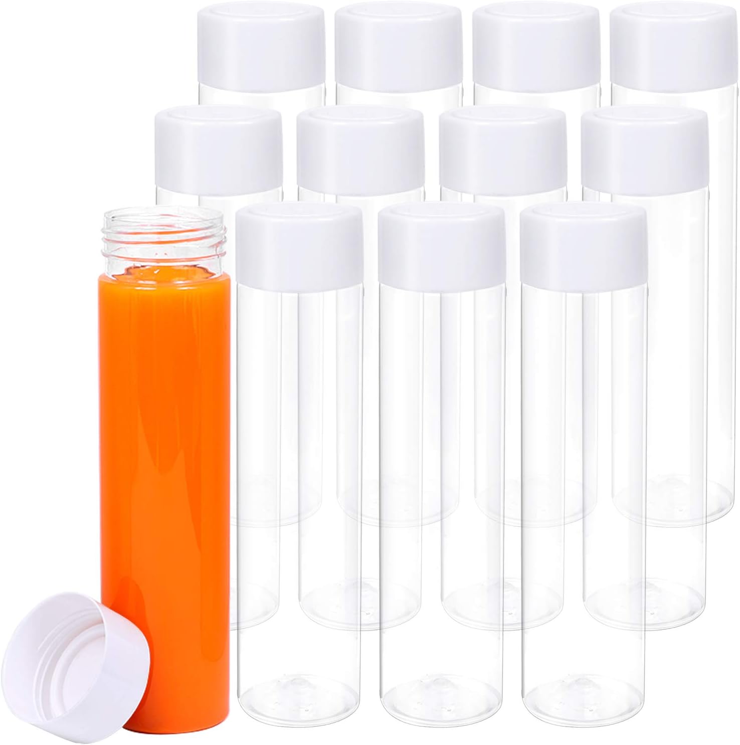 Aneco 12 Pack 12 Ounce PET Empty Juice Bottles with Lids Reusable Clear Drink Containers for Storing Juice Milk