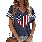 American Flag Shirts Women 4th of July V-Neck Short Sleeve Patriotic T-Shirt Memorial Day Graphic Tee Independence Day Tops