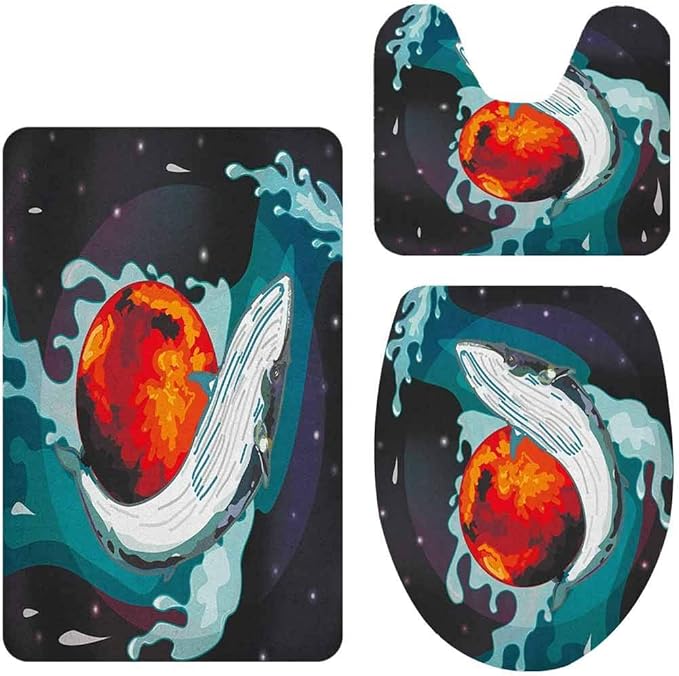 Juego de 3 alfombras de baño con diseño de ballena enorme bajo el mar y