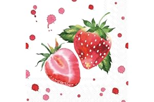 Boston International IHR 20-Count 3-Ply Cocktail Beverage Paper Napkins, 5 x 5-Inches, Soft Strawberries