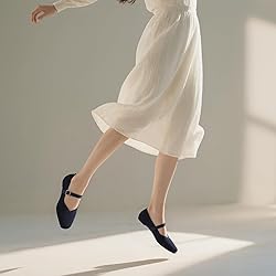 CELNEPHO Blue Mary Jane Flats for Women Square Toe