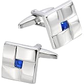 Jonwo Square Metal Cufflinks for Men Women with Blue Crystal In Gift Box | Silver Mens or Women Cuff Links Set Jewelry for Wedding, Party, Daily, Office, Formal or Casual Wear Business Tuxedo Dress