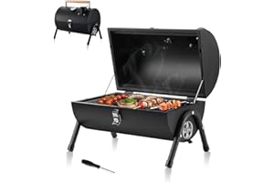 HaSteeL Portable Charcoal Grill, Small Folding Outdoor Grill, Mini Black Barbecue Grill with Thermometer, Compact Tabletop BBQ Grill for Camping Picnic Backyard Patio, 116 Square Inches & Screwdriver