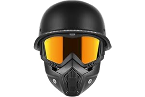 TRUSTERTHEE Motorcycle Half Helmets with Face Shield, German Style Motorcycle Helmet for Adult Men Women, DOT Approved Retro Half Shell Helmet for Moped Cruiser Scooter