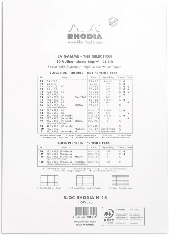 RHODIA 18601C, Stapled Notepad N°18 White, A4, Lined, 80 Detachable Sheets, White Clairefontaine Paper 80 g/m, Soft - Image 5
