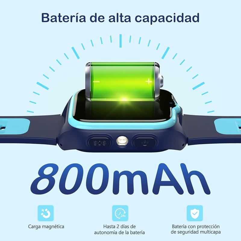 Relógio Inteligente 4G para Crianças com Videochamada e GPS, Relógio Inteligente Infantil com SOS, Lanterna LED, Chat de Voz, Bateria de 800 mAh, Modo Aula, Pedómetro, Câmara, IP68, Presente e Brinquedo para Raparigas e Rapazes — foto 6 de 8