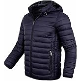 Xsylxgc Mens Lightweight Puffer Jacket Hooded Insulated Thermal Puffy Winter Jackets for Running Travle , Navy 2XL
