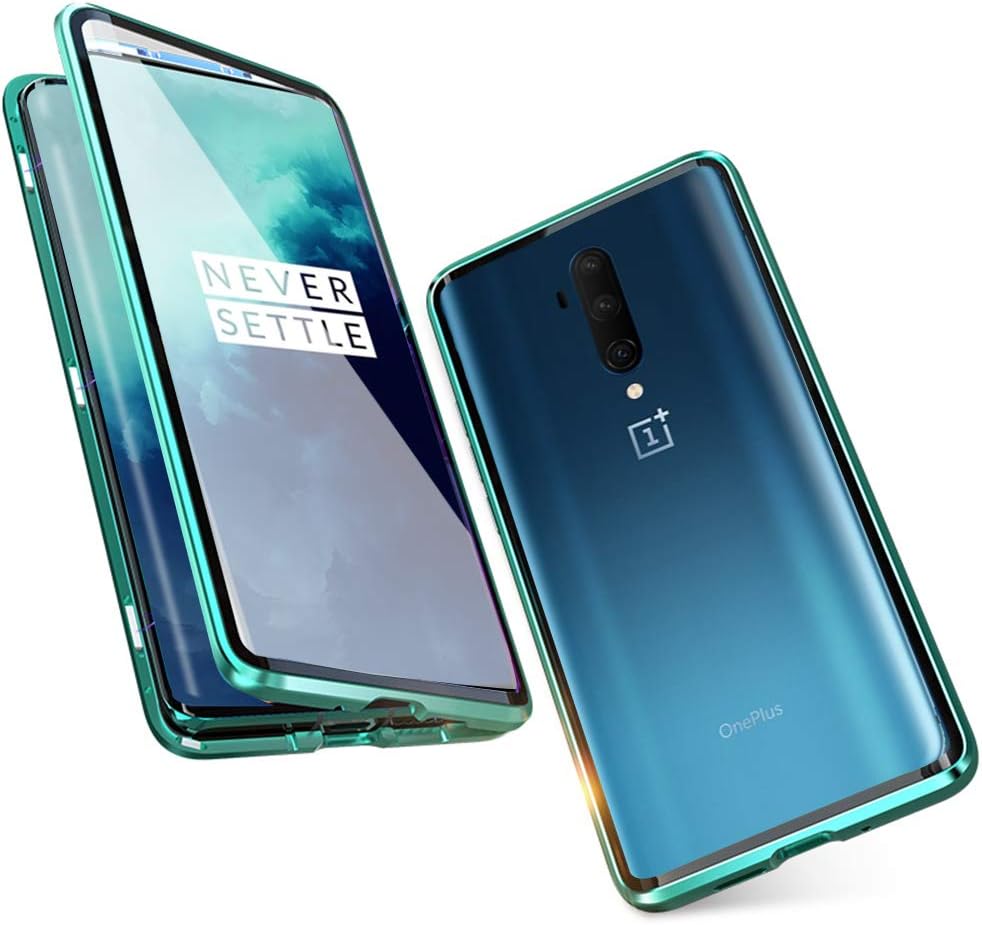 CHBO Magnetic Adsorption Case for OnePlus 7T Pro - Magnetic Case with Double Sided Tempered Glass, Magnets Metal Bumper Frame, Full Body Protective Phone Case for OnePlus 7T Pro, Green