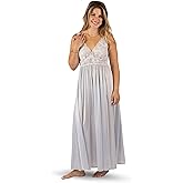 SHADOWLINE Women's Long Flowy Figure Flattering Cap Sleeve Nightgown– Silky Floral Soft Lace Lingerie Elegant Sleepwear