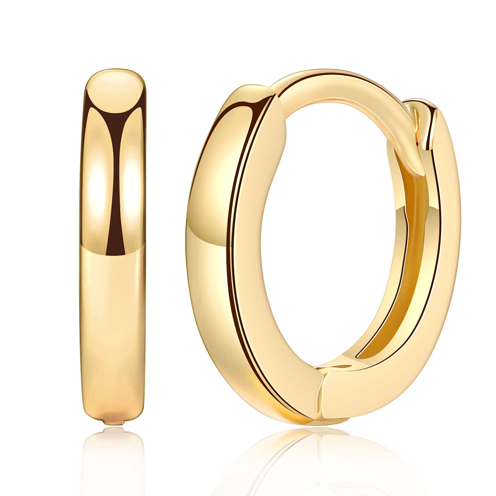 9ct Gold Hoop Earings for Womens - Small 8mm Hoop Earrings Sterling Silver Cartilage Sleeper Hoops, Girls Silver Earrings Set | Hypoallergenic Helix Tragus Jewellery Endless Huggie Hoops for Men — image 1