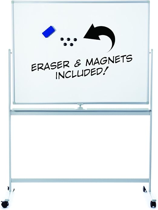 Large Rolling Whiteboard with Stand Easy Clean 48x36