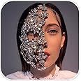 STONEFANS Rhinestone Masquerade Mask Full Face Jewelry for Women Mardi Gras Mask Crystal Face Chain Jewelry