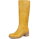 Banana Knee High Boots for Women Square Toe Platform Boots Chunky Block Heel Long Boots Tall Wide Calf Boots Pull on Campus Boots for Women