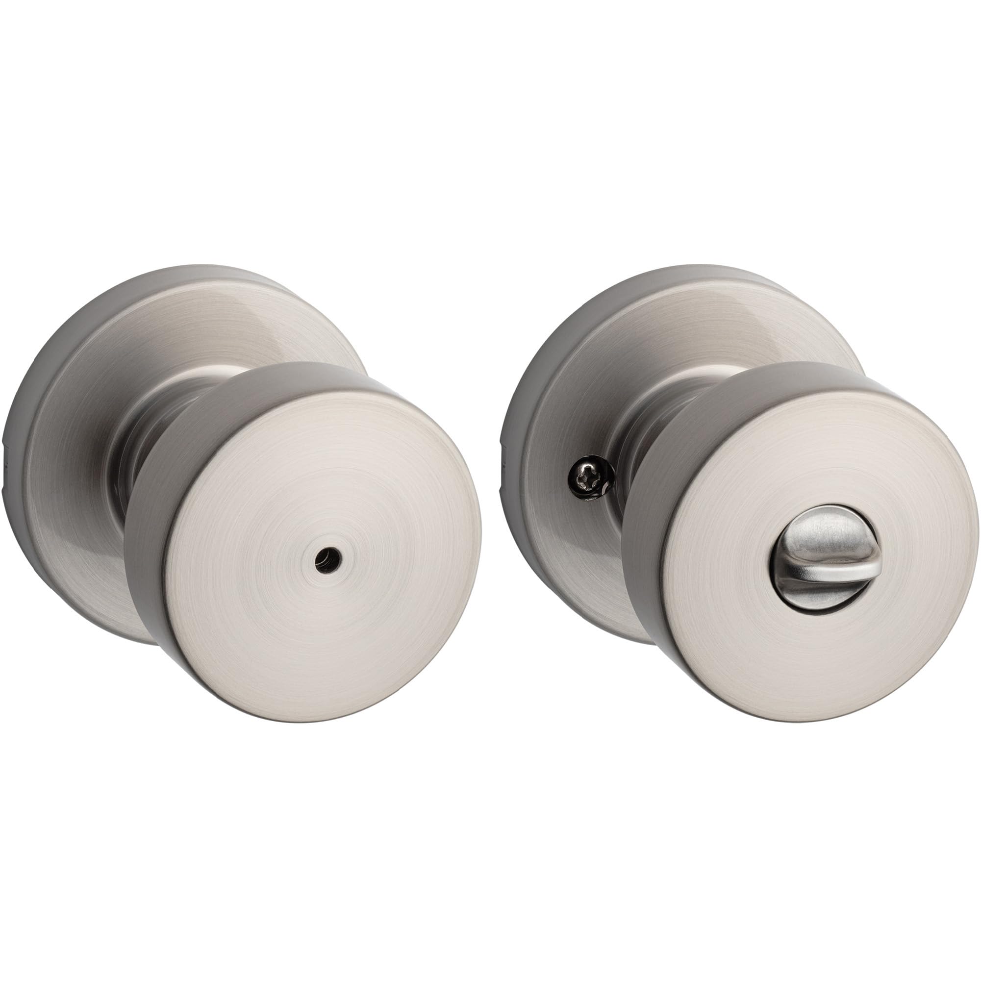 Kwikset Pismo Interior Privacy Door Knob with Lock, Door Handle for Bathroom and Bedroom, Satin Nickel Keyless Turn Lock Doorknob, with Microban Protection (Pack of 10) Image