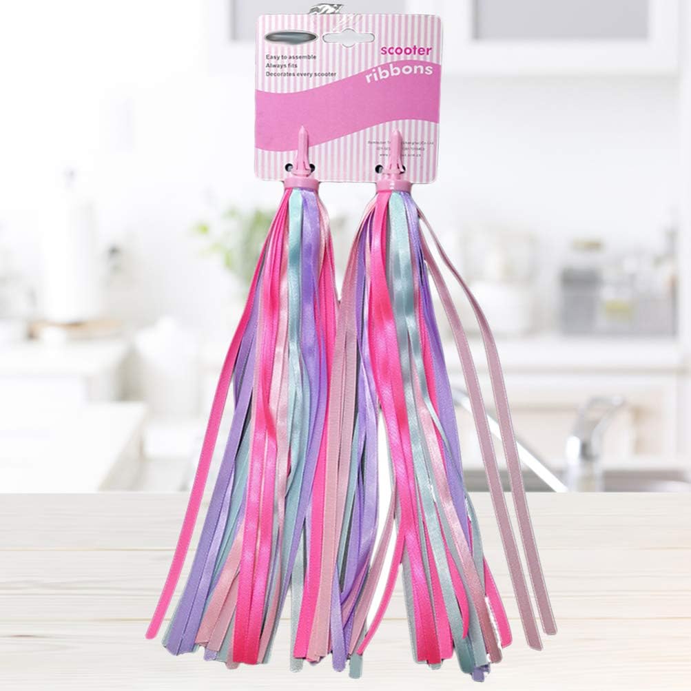 LIOOBO a pair of children bike handlebar ribbons colorful scooter tassels(pink and purple), pink, purple - Image 3