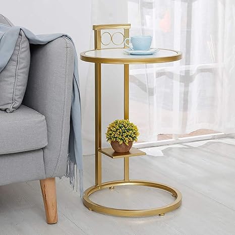 Small Round Coffee Table With Metal Ring Base Marble Wood