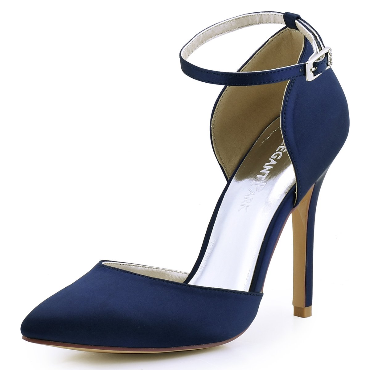 ELEGANTPARK Pointed Toe Heels for Women Ankle Strap Wedding Bridal Shoes D'Orsay High Heel Pumps Satin Evening Party…