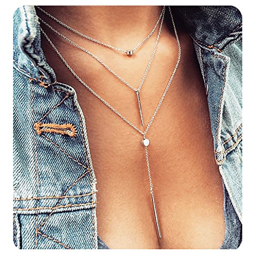 Suyi Exquisite Sequins Multilayer Chain Turquoise Beads Necklace with Feather Pendent Hanging Rod Silver - Thumbnail 7