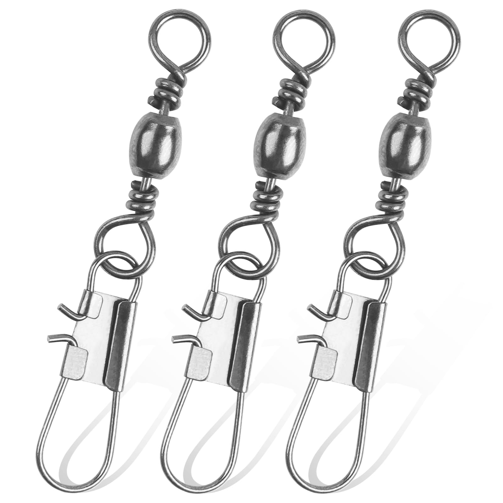 JSHANMEI Barrel Fishing Swivel with Snaps-50pcs Barrel Swivel with Safety Snaps Interlock High Strength Swivel Tackle Fish Lure Connector Saltwater Freshwater Fishing Tackle(10#-50pcs)