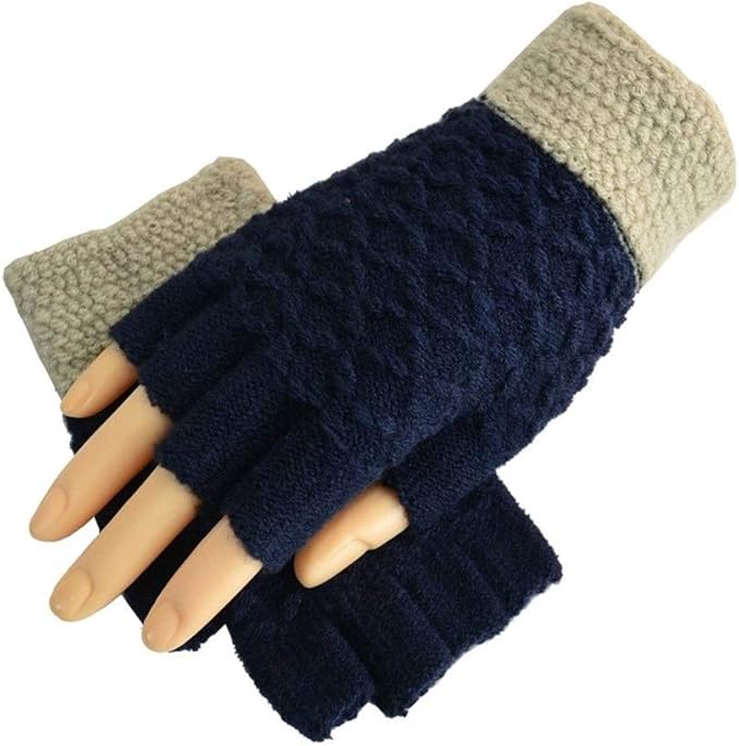 Amazon Co Jp 作業用手袋 ウィメンズウールハーフフィンガーグローブ Color Navy 服 ファッション小物