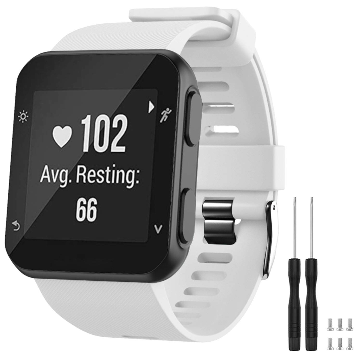 TopPerfekt Strap Compatible with Garmin Forerunner 35, Soft Silicone Replacement Watch Band Strap for Garmin Forerunner 35 Smart Watch, Fit 5.11-9.05 Inch (130-230 mm) Wrist (White (Black buckle))