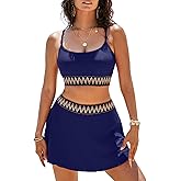 Aleumdr Womens High Waisted Bikini Sets Two Piece Tummy Control Swim Skirt Color Block Skirted Swimsuit 2025