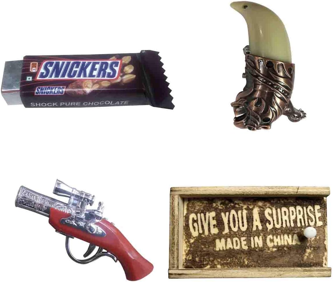 PTCMART Shock Chocolate with Teeth, Red Gun and Wooden Kera Prank Toy Combo