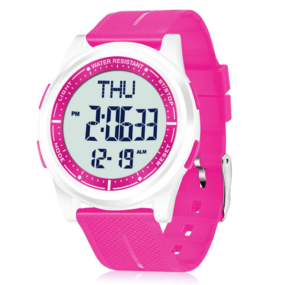 WIFORT Women Digital Sports Watch Ultra-Thin and Wide Angle Vision Design, 5ATM Swimming Waterproof, Countdown Dual Time Split Time Stopwatch Backlight Alarm Mode, Wrist Watches for Boys Girls Pink