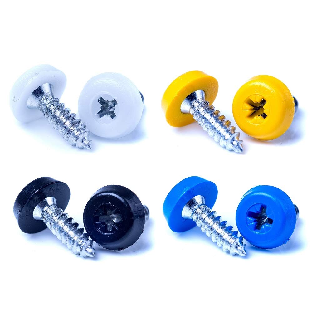 BEK-FIX Number Plate Fixing Fitting Oversized Screws 2x White 2x Black 2x Yellow 2x Blue
