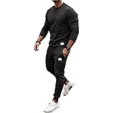 PLEPAN Men's 2 Piece Sweatsuit Lightweight Long Sleeve Crewneck Pullover Jogger Matching Sets Casual Outfits Tracksuit