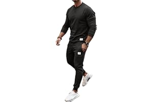 PLEPAN Men's 2 Piece Sweatsuit Lightweight Long Sleeve Crewneck Pullover Jogger Matching Sets Casual Outfits Tracksuit