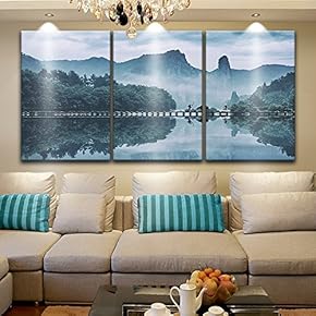 3 Panel Canvas Wall Art - Exotic Style Chinese Farmers on The Bridge Among Mountains - Giclee Print Gallery Wrap Modern Home Art Ready to Hang - 16"x24" x 3 Panels