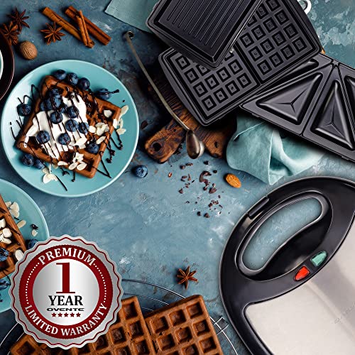 OVENTE 3 in 1 Electric Sandwich Maker, Panini Press Grill and Waffle