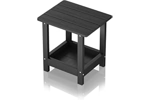 DESIGNORA BY JDC Adirondack Outdoor Side Table with 2 Layer Storage Small Adirondack Square Side Tables for Outside Weather Resistant Patio End Table for Pool, Backyard, Indoor Companion, Front Porch, Black