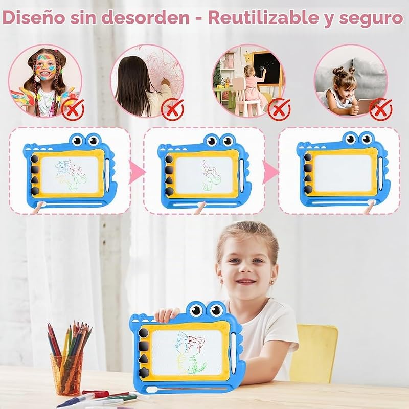 Pizarra Magnética Infantil, Almohadilla Borrable de Escritura Dibujo con 4 Patas Robustas y 1 Bolígrafo, Juguetes Educativos para Niños y Niñas 1 2 3 Regalos de Cumpleaños (Cocodrilo)