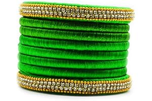 GOELX Silk Thread Rhinestone Bangles - Set of 8 Bangles