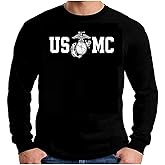 Lucky Ride Marine Corps Bull Dog Front and Back USMC Men's T-Shirt Longsleeve