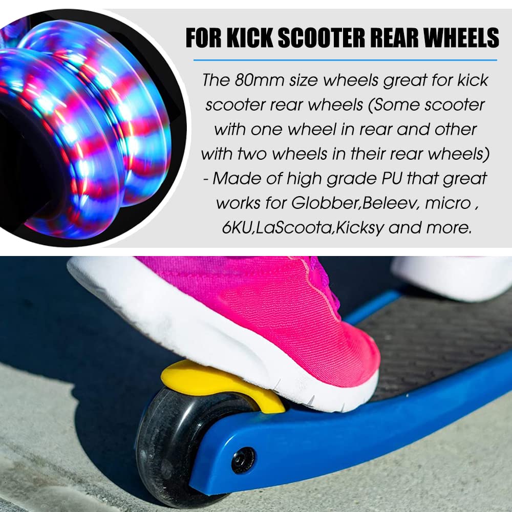 4 Pack Light Up Inline Skate Wheels 64mm 72mm 76mm 80mm Inline Wheels with ABEC-9 Bearing for inline Skate Wheels - Kick Scooter 80mm Rear Wheels Replacement