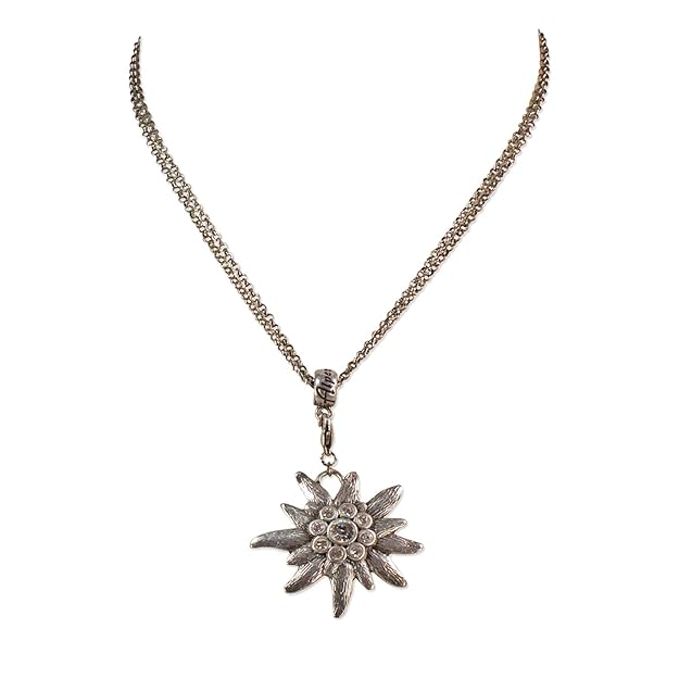 Heimatflüstern Trachtenschmuck * Trachtenkette mit Strass-Edelweiß groß * Damen Dirndlkette * Oktoberfest Dirndl-Schmuck (ant